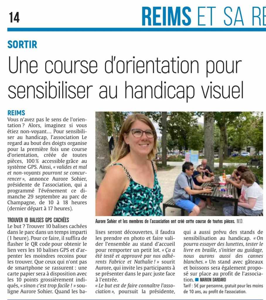 article de presse avec aurore en premier plan et les adhérents derrière en train de gouter sur des tables en bois aux promenades