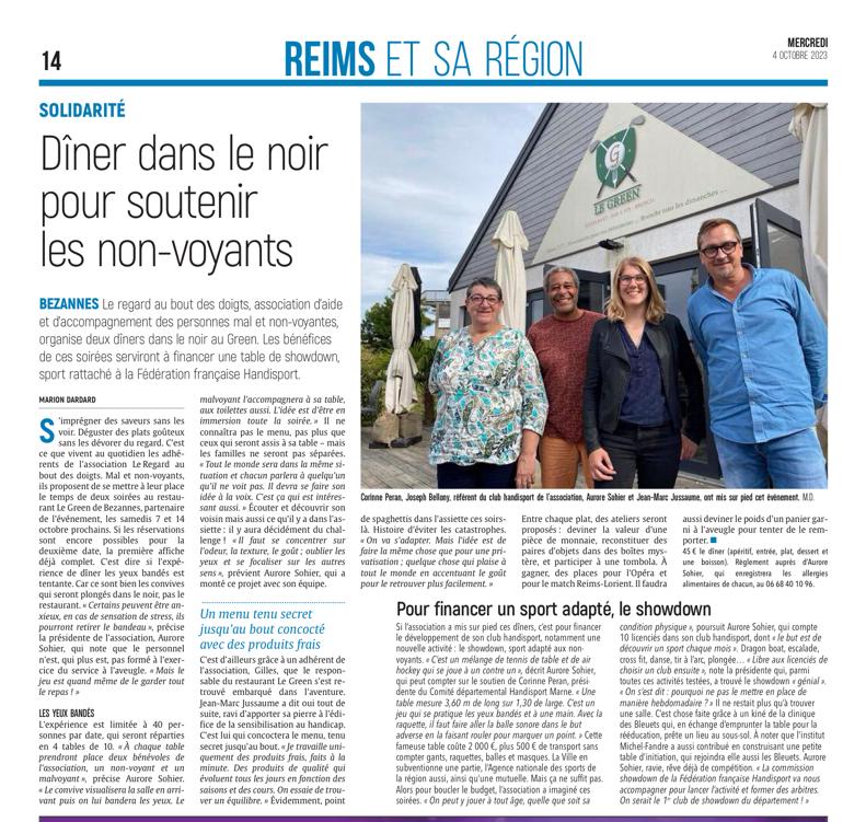Article de presse  on aperçoit aurore Corinne Joseph et Jean Marc devant le restaurant 